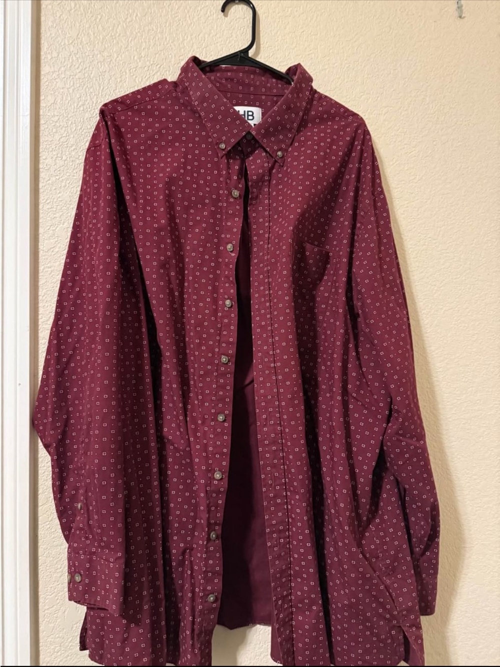 Harbor Bay Men's Burgundy Button-Down Shirt with Micro Dot Print